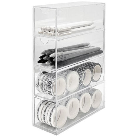 Boîte de rangement pour lunettes à 4 niveaux, empilable, transparente, pour le bureau ou la chambre.