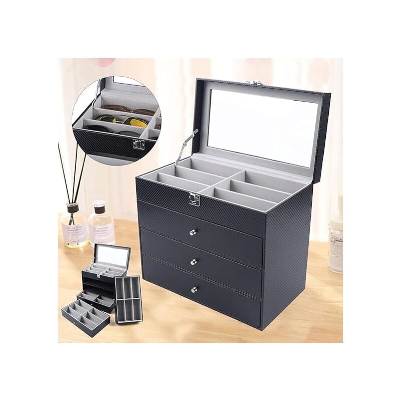 Boîte de rangement pour lunettes de soleil 4 couches, 4 couches, 24 fentes, organisateur de lunettes de soleil, boîte de rangement pour lunettes de