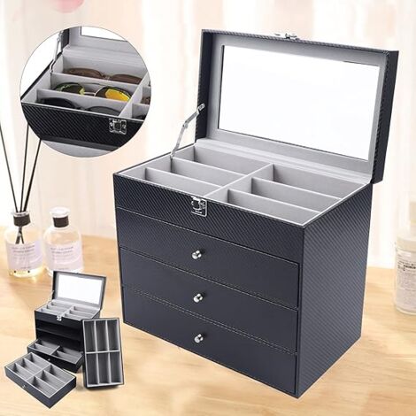 Boîte de rangement pour lunettes de soleil 4 couches, 4 couches, 24 fentes, organisateur de lunettes de soleil, boîte de rangement pour lunettes de soleil, noir