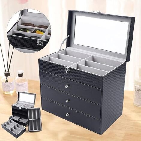 Boîte de rangement pour lunettes de soleil 4 couches, 4 couches, 24 fentes, organisateur de lunettes de soleil, boîte de rangement pour lunettes de soleil, noir