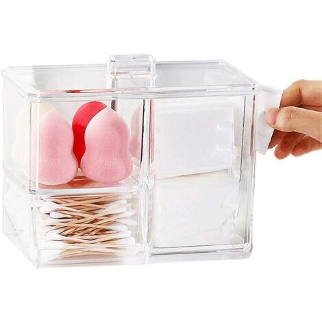 Boîte de rangement pour maquillage avec distributeur de cotons-tiges 2024, porte-boules de coton et porte-tampons.