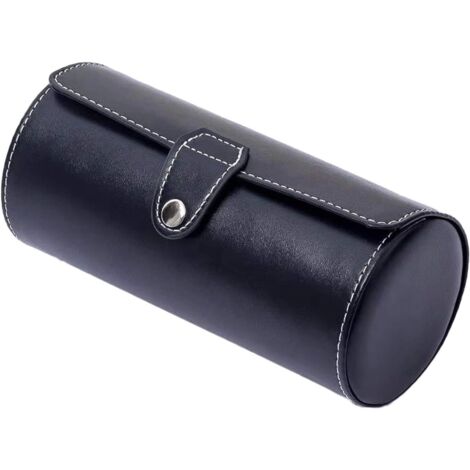 Boîte de rangement pour montre de voyage en cuir PU, 3 compartiments (noir)