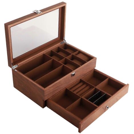 Boîte de rangement pour montres, double couche, étui de présentation rétro pour lunettes, organisateur de bijoux