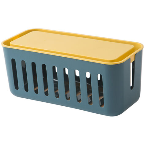 Boîte de Rangement pour Multiprise avec 6 Prises, Ventilation Intégrée et Design Minimaliste - Bleu et Jaune