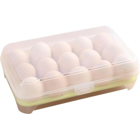 Boîte de Rangement pour Œufs - 15 Grilles - Plastique Transparent - Couvercle Sécurisé - Réfrigérateur et Pique-Nique