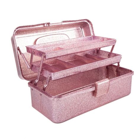 Boîte de Rangement pour Outils D'Artisanat et Paillettes Rose, Transport Empilable à 3 Couches, Couture, Organisateur L'Art