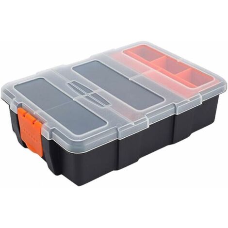 Boîte de rangement pour outils en plastique, boîte pour organisateur portable imperméable et imperméable avec compartiment séparateur ajustable et amovible pour outils, vis, clous, rivets, boulons