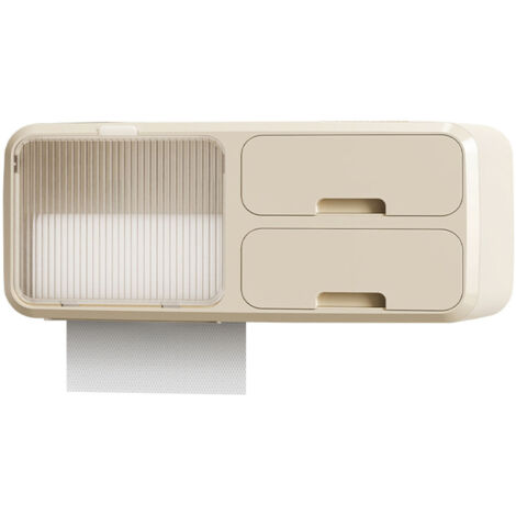 Boîte de Rangement pour Papier Toilette Salle de Bain Étanche Porte-Rouleau Murale Organisateur Beige