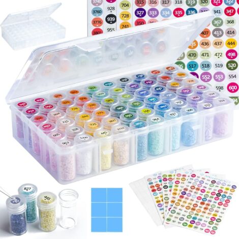 Boîte De Rangement Pour Perles - 60 Compartiments En Plastique Avec Couvercles À Vis - Étiquettes De Couleur Pour Diamond Painting - 1 Pièce