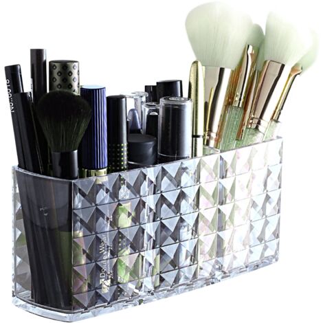 Boîte de rangement pour pinceaux de maquillage, en acrylique transparent, 3 compartiments, organisateur de rangement pour vanité de salle de bain