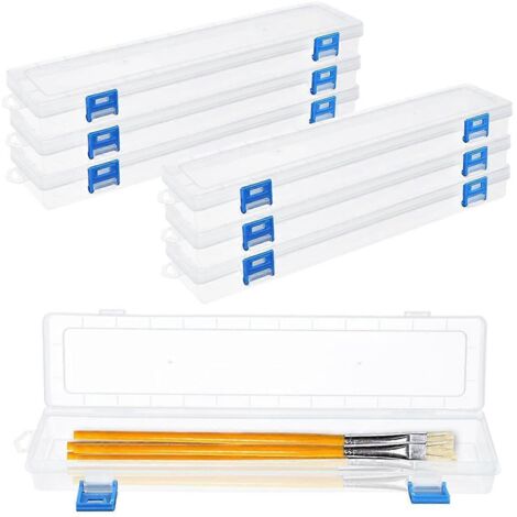 Boîte de rangement pour pinceaux en plastique, porte-pinceaux transparents de 13 pouces de long --