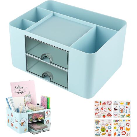 Boîte de rangement pour produits cosmétiques, organiseur de fournitures de bureau, bleue