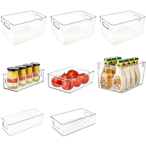 Boîte de rangement pour réfrigérateur de cuisine Boîte de rangement transparente en PET pour les boissons, les légumes et les fruits Boîte de rangement pour l'armoire et la fraîcheur Lot de 8
