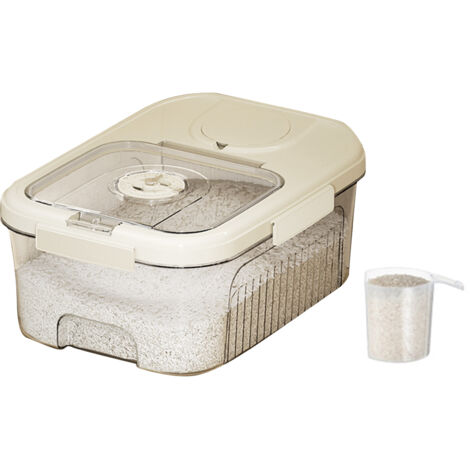Boîte de Rangement pour Riz Transparente Étanche avec Fermeture Magnétique - Récipient de Stockage Alimentaire pour Céréales et Aliments Secs, Blanc Crème