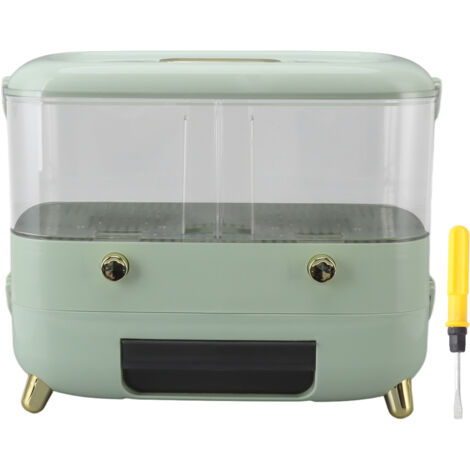 Boîte de Rangement pour Riz Transparente, Récipient Étanche Multigrains avec 2 Cases, Vert Clair pour Cuisine