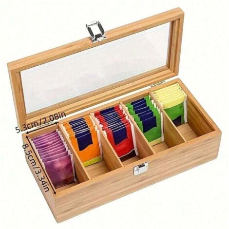 Boîte de rangement pour sachets de thé en bambou, 1 pièce - Armoire à thé multifonctionnelle avec étagères pour ranger les sachets de café et de thé, organiseur de rangement de table, boîte de présent