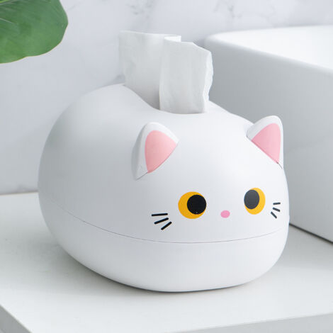 Boîte de rangement pour serviettes en papier dessin animé chat motif boîte à mouchoirs boîte à mouchoirs Anti-chute boîte à mouchoirs baleine avec support pour téléphone portable(Blanc)