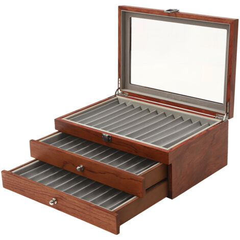 Boîte de rangement pour stylos plume à 34 emplacements, en palissandre vintage Le choix idéal pour les cadeaux