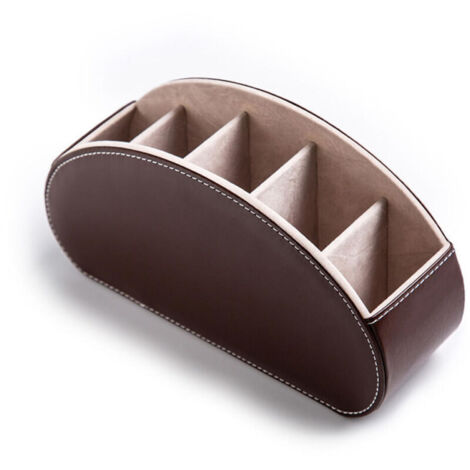 Boîte de rangement pour télécommande TV (marron foncé) avec 5 compartiments. Organiseur de bureau multifonctionnel en cuir PU pour pinceaux, crayons et étuis à lunettes.