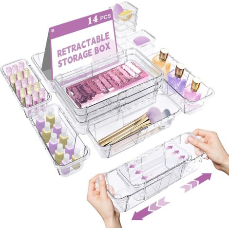 Boîte De Rangement Pour Tiroir - Boîte Acrylique Réglable - Pour Maquillage Ustensiles De Cuisine Et Accessoires - Lot De 14 Pièces