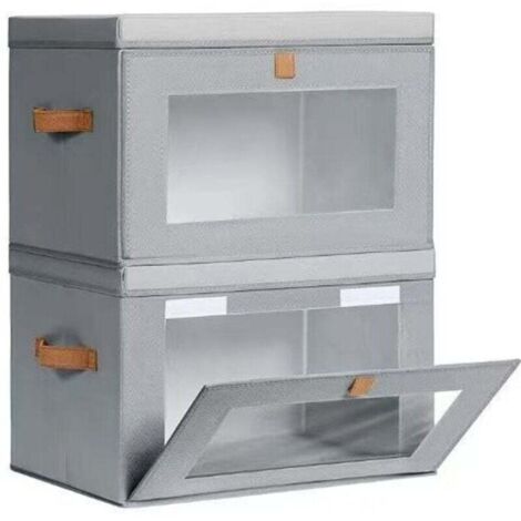 Boîte de rangement pour vêtements grise 423028cm 2 grandes armoires avec couvercle avec poignée et fenêtre boîte décorative pliable