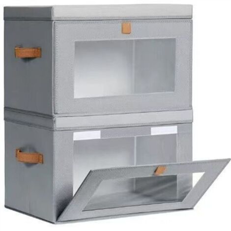 Boîte de rangement pour vêtements grise 423028cm 2 grandes armoires avec couvercle avec poignée et fenêtre boîte décorative pliable