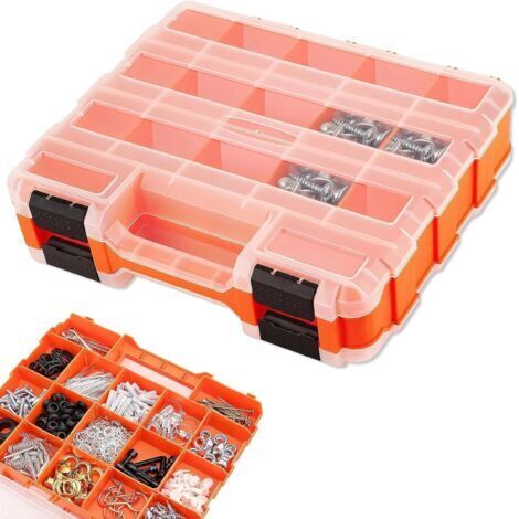 Boîte de rangement pour vis double face, organiseur de vis à 34 compartiments, boîte à outils orange vide, organiseur de vis avec séparateurs amovibles, pour vis, fixations, écrous