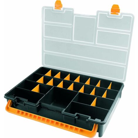 Boîte de rangement professionnelle Organiseur 23 compartiments amovibles Noir Orange 44.3 x 31.7 x 8 cm INTEC