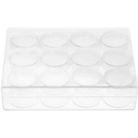 Boîte de Rangement Rectangulaire Transparente pour Perles de Bijoux avec 12 Petits Pots Ronds (15g)