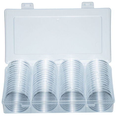 Boîte de rangement ronde de 41 mm pour 60 capsules porte-pièces de monnaie, en plastique, avec boîte de rangement extérieure.