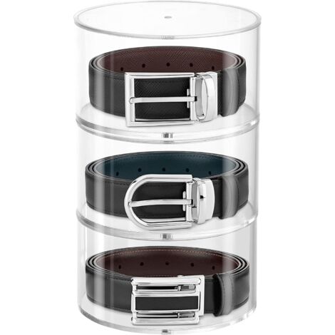 Boîte de rangement ronde pour ceintures à 3 étagères – Verre acrylique transparent avec aimant