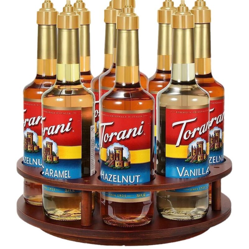 Largeight - Boite de rangement rotative en bois Etagère pour bouteille de sirop de café Cuisine Bouteille d'arôme Organisation Racks de rangement en
