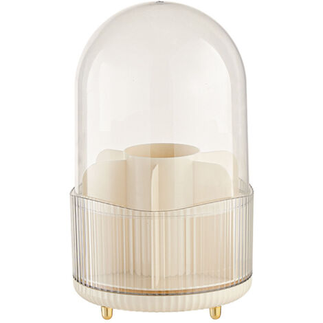 Boîte de Rangement Rotative pour Pinceaux de Maquillage, Écrin à Pinceaux Anti-Poussière avec Couvercle Transparent Blanc Laiteux