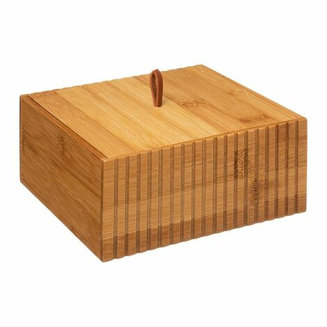 Boîte de Rangement Salle de Bain Carré pour Coton en Bambou - Marron - SILUMEN