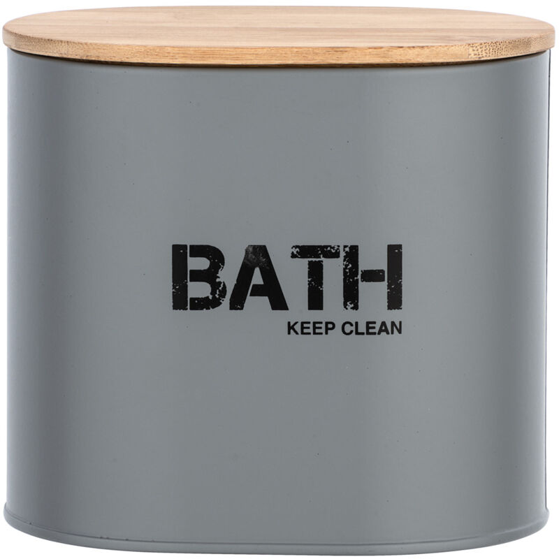 Wenko - Boite de rangement salle de bain décorative en acier avec couvercle en Bambou, Gara gris, Lot de 2