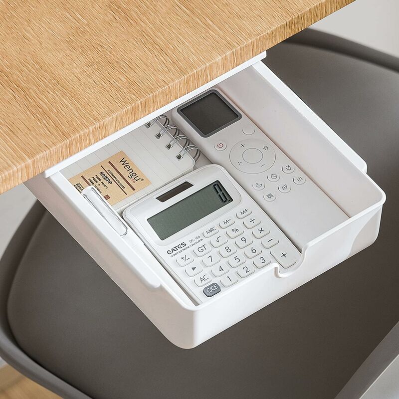 Image of Scatola portaoggetti sotto il tavolo, scatola portaoggetti invisibile, organizer per cassetti, porta attrezzi, portaoggetti espandibile per ufficio,