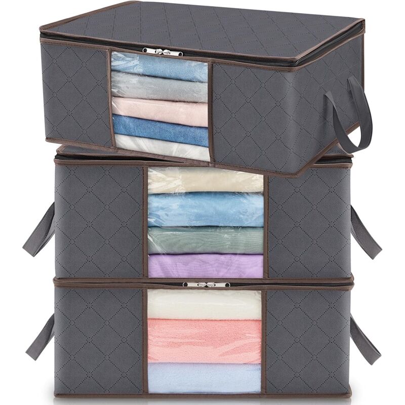 Boîte de Rangement sous lit Pliable, Housse Rangement Couette Organisateur de Placard, Fenêtre Transparente en Tissu Solide pour Les Vêtements, Gris