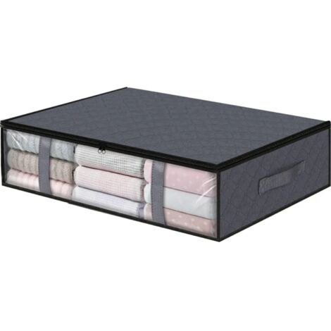 Boîte de rangement sous lit - Sac de rangement pliable en tissu de 40 litres avec fenêtre transparente, pochette de rangement respirante, adapté aux vêtements/couvertures/couettes/édredons, gris