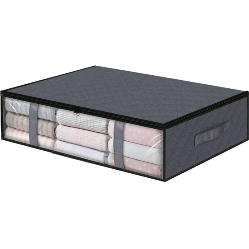 Boîte de rangement sous lit - Sac de rangement pliable en tissu de 40 litres avec fenêtre transparente, pochette de rangement respirante, adapté aux