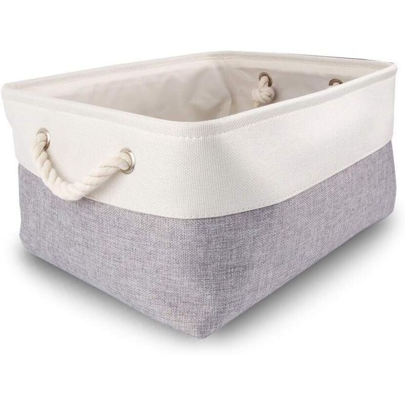 Boite de Rangement Tissu Grand, Panier Rangement rectangulaire Dressing avec poignée pour Jouets, Armoire (Pliable, Gris Blanc)