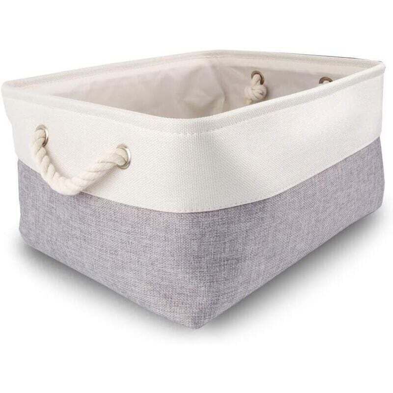 Boite de Rangement Tissu Grand, Panier Rangement rectangulaire Dressing avec poignée pour Jouets, Armoire (Pliable, Gris Blanc)
