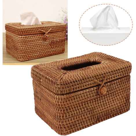 Boîte de rangement tissus rectangle en rotin tissé