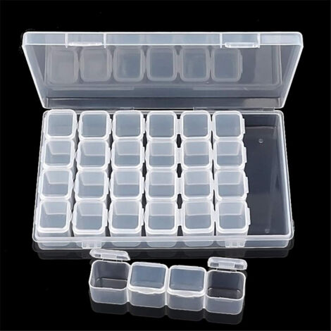 Boîte de Rangement Transparente 28 Cases pour Strass et Perles à Ongles
