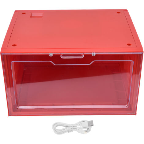 Boîte de Rangement Transparente à LED pour Chaussures avec Commande Vocale, Empilable pour Centre Commercial ou Maison, Rouge