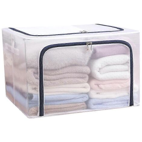Boîte de rangement transparente en acier pour vêtements, draps, couvertures, oreillers, chaussures, pliable.