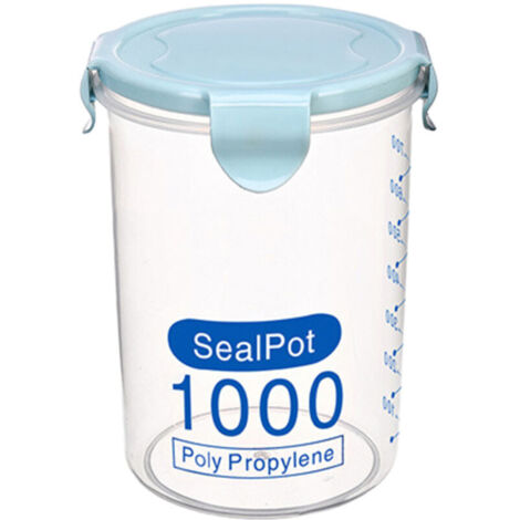 Boîte de rangement transparente en plastique pour aliments de cuisine, céréales, haricots, noix (bleue, 1000 ml)