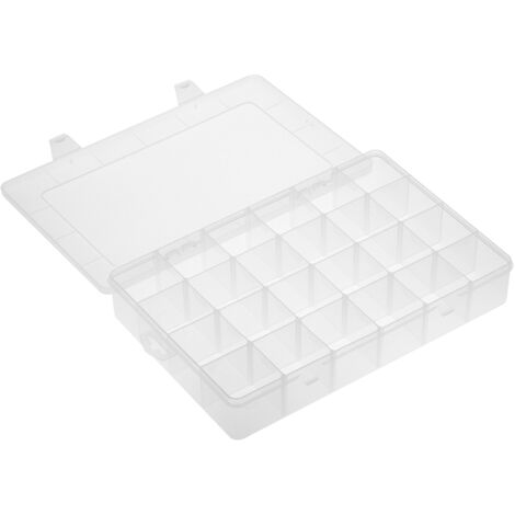 Boîte de rangement transparente et ajustable à 24 compartiments en plastique pour bijoux, perles, accessoires de salle de bain et outils.