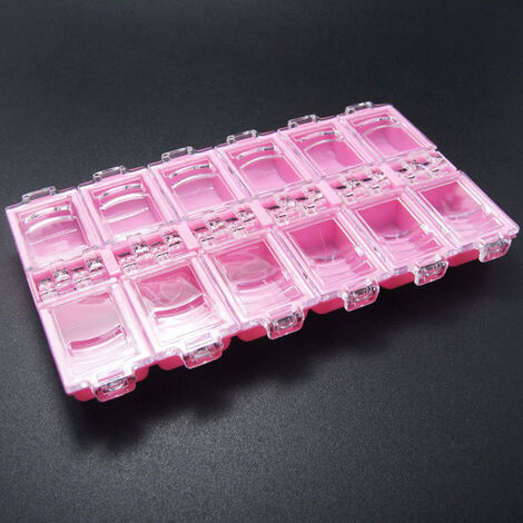 Boîte de rangement vide transparent à 12 grilles, boîte de rangement vide transparent pour strass cristal perles bijoux décoration Nail Art accessoires pilules étui conteneur,Pink