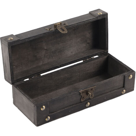 Boîte de Rangement Vintage en Bois avec Fermoir Alliage pour Bijoux - Décoration Maison Grise