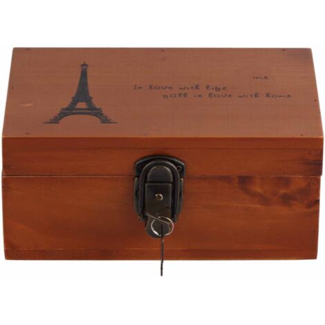 Boîte de Rangement Vintage en Bois avec Tour en Fer - Décoration d'Intérieur Rétro